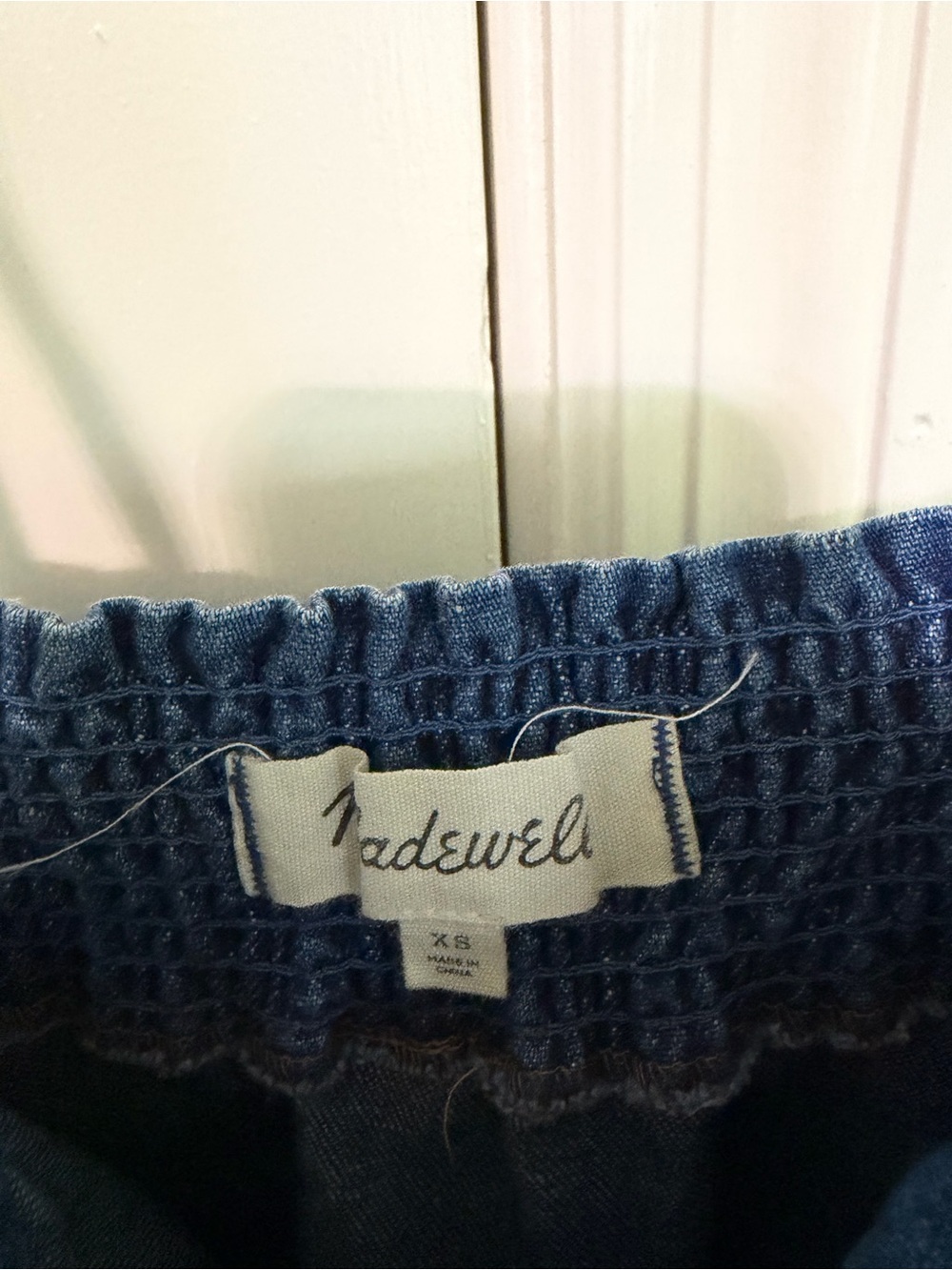 Madewell Smocked Waist Denim Tank Top - Blue - Picture 4 of 4